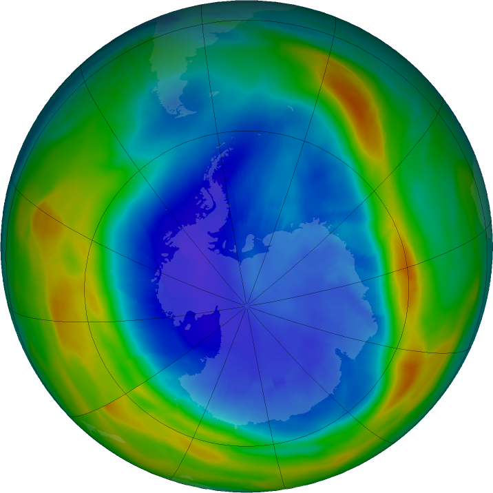 Antarctic ozone map for 01 September 2020
